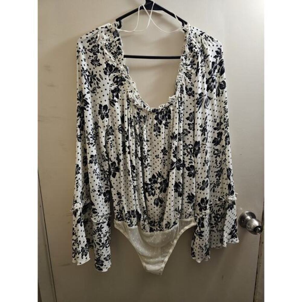 Free People One On One Date Bodysuit Tea‎ Combo Boho Bell Sleeves Size M